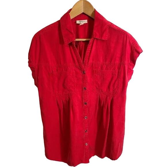Style & Co Red Loose Button Down Tunic Top Size Large - Picture 3 of 4
